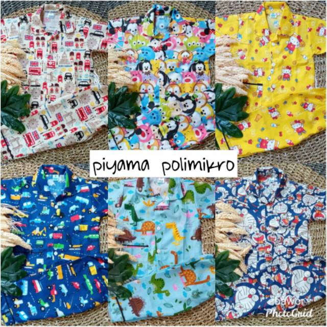 1Lusin Piyama Karakter Anak Katun Polymikro usia 0bulan - 4Tahun (Random) Mix size dan warna