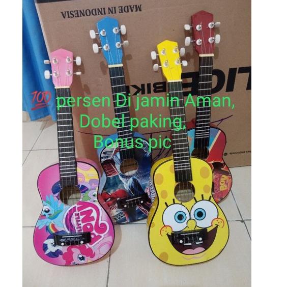 langsung pesan-- ukulele gambar spiderman/ukulele kado hadiah/gitar mini murah/kentrung senar 4 & senar 3-2