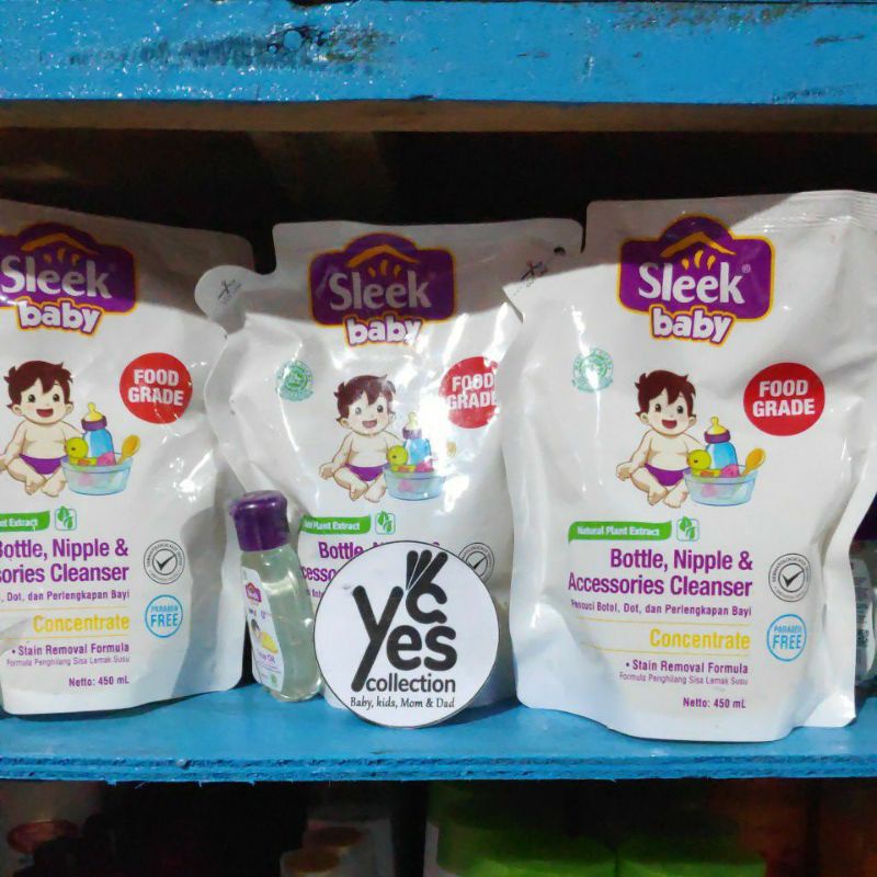Sleek baby bottol nipple cleanser 450 ml refill refil cuci botol dot mainan bayi sleak slek