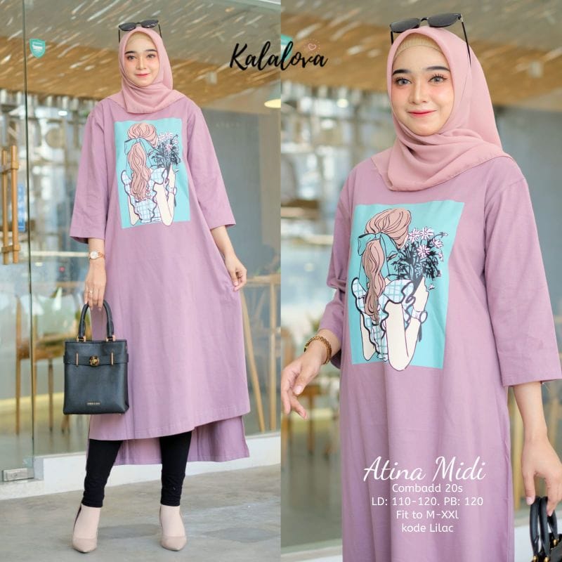 Atina Midi Dress Korea Long Dress Muslim Alvina Baju Wanita Jumbo Ootd Kekinian Baju Remaja Perempuan Matt Combad Aplikasi Sablon