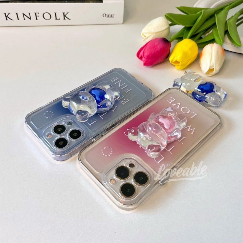 3D bear with popsocket iphone case 7 8 x xr xs max 11 12 13 pro max