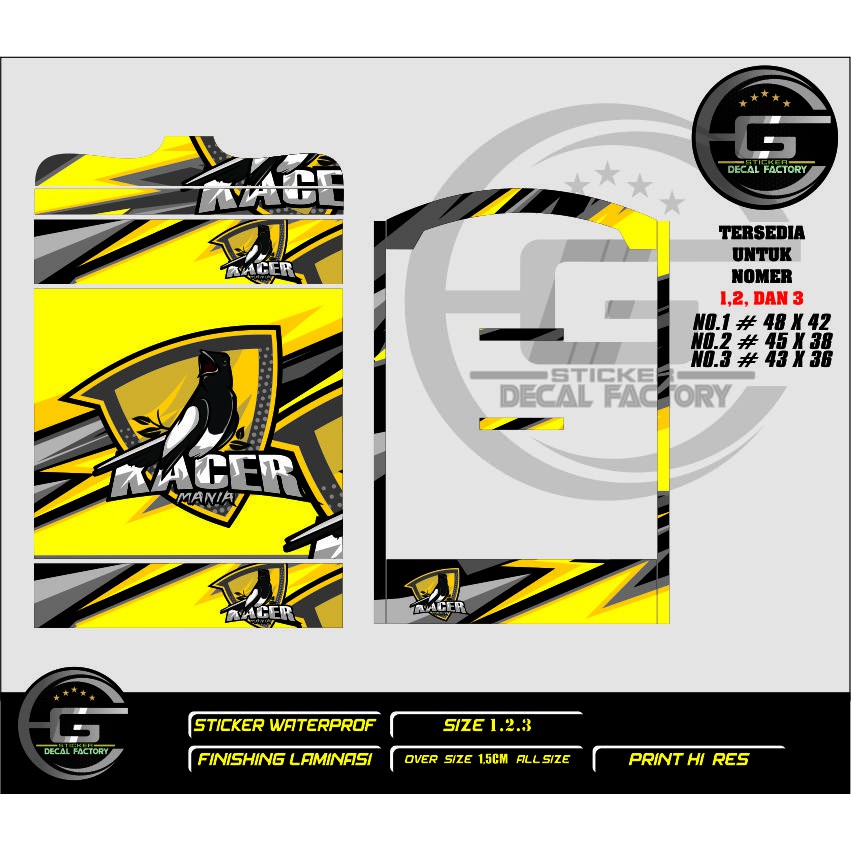 DECAL TEBOK/EBOD SANGKAR KOTAK NO.1,2,3 MOTIF KACER MANIA