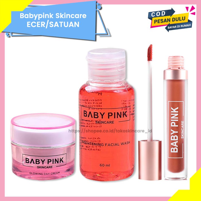 Glowing Day Cream &amp; Brightening Facial Wash &amp; Babylip Nude Love Baby Pink Skincare Original BPOM