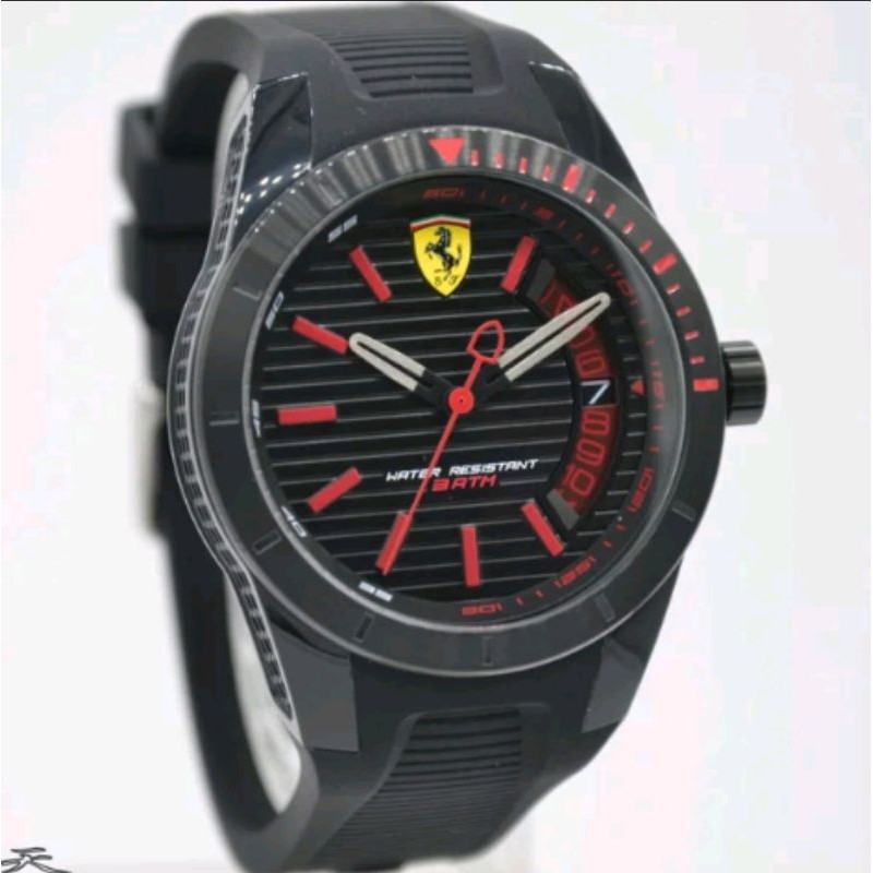 Jam Tangan Pria Ferrari 0830428 Black Red Rubber Karet Original Murah