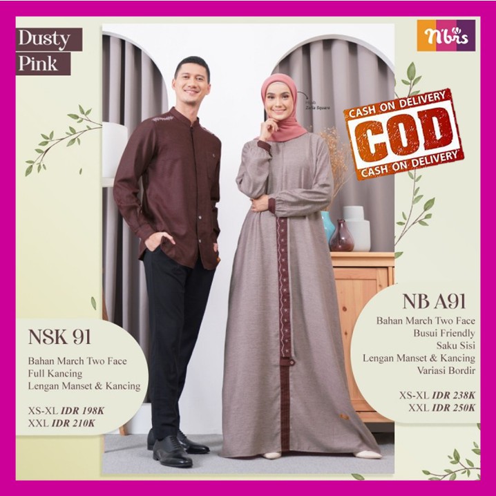 Nibras Couple 91 Baju Koko Lengan Panjang Gamis Kapelan Suami Istri Maroon Beige Terbaru 2021 Promo