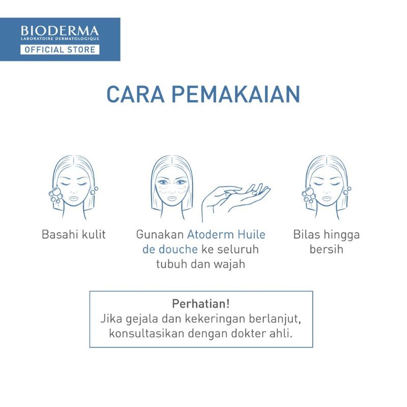 Bioderma Atoderm Huile de Douche 200ml - Pembersih Tubuh dan Wajah untuk Kulit Sangat Kering