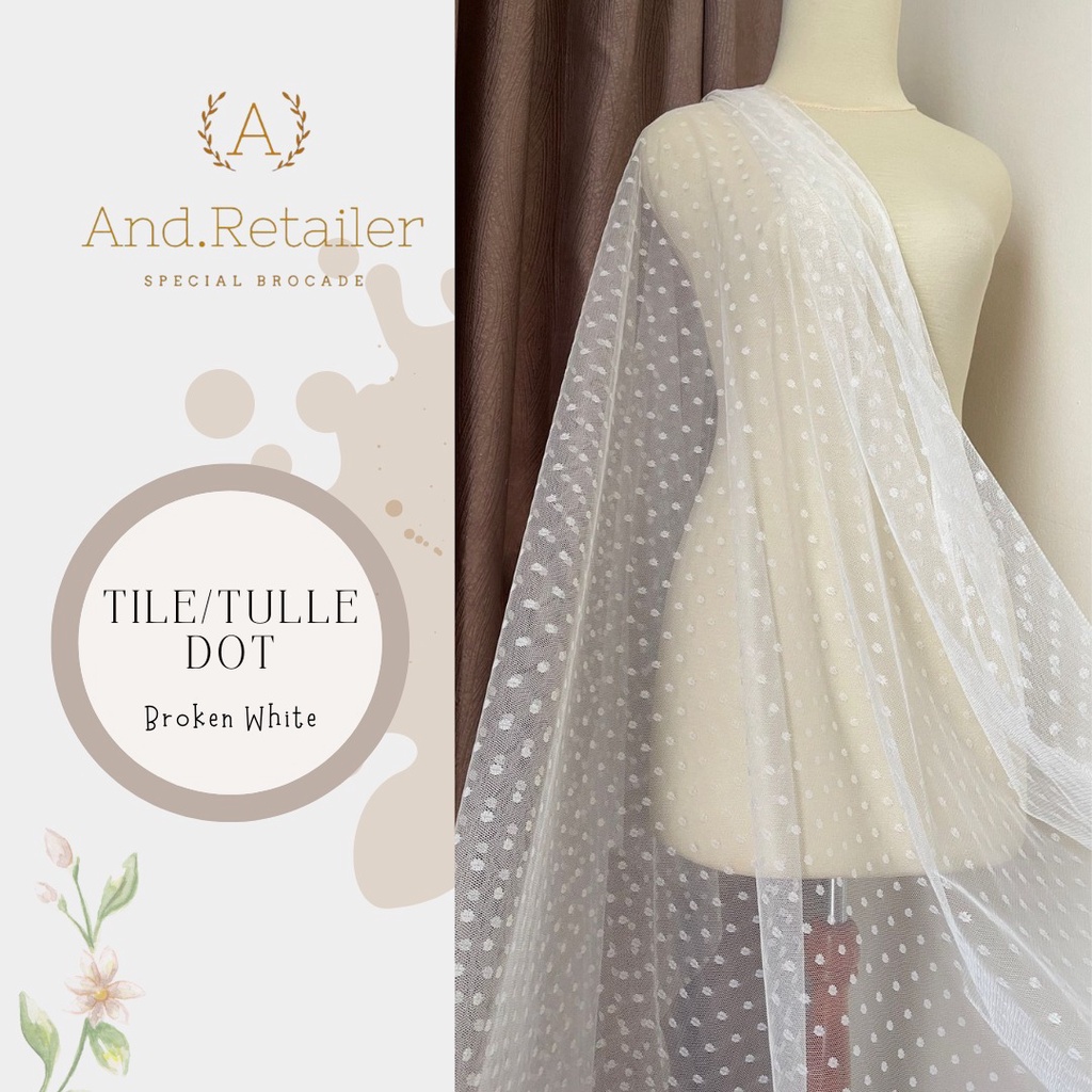 Bahan Kain Tile Tulle Tule Dot Polkadot Dottie Warna Broken White Putih