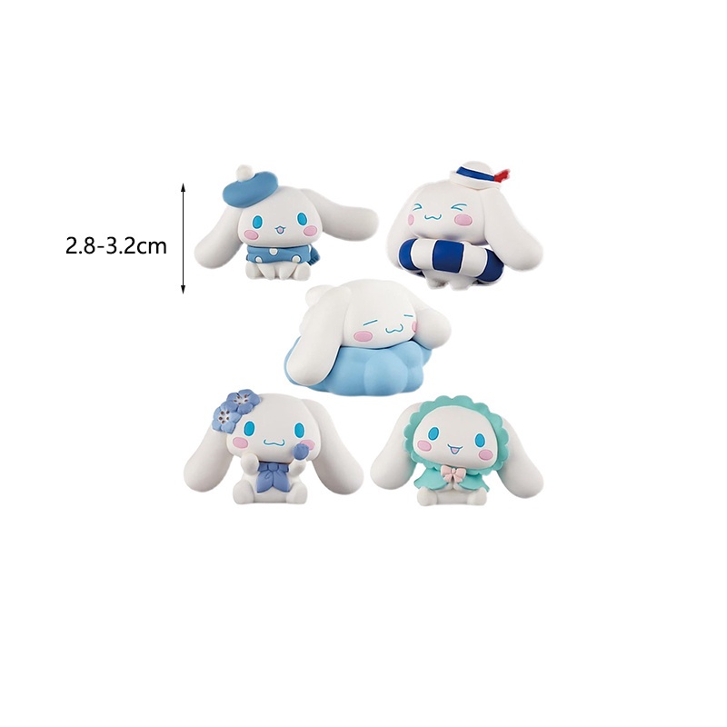 5pcs/Set Kawai Sanrio Anime Figure Toy Cinnamoroll Daily Swimming Ring Big-eared Dog Doll DIY Birthday Cake Decoration Ornaments