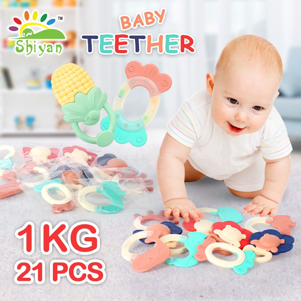 [Shiyan] mainan bayi edukasi shaking bell dan toy teether dengan bahan silikon dan plastik aman Varian Random