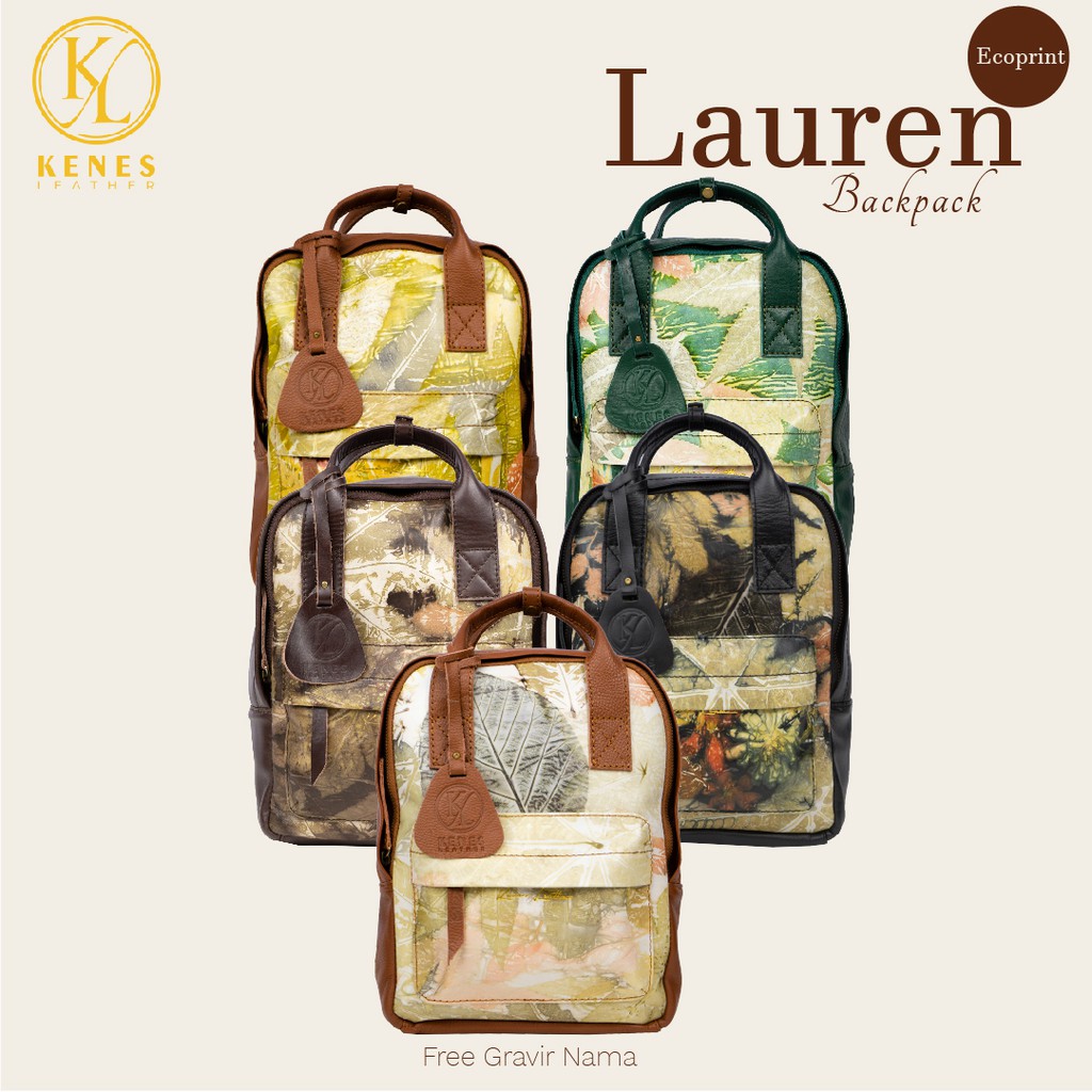 Kenes Leather Backpack Tas Ransel Wanita Kulit Asli Lauren Ecoprint