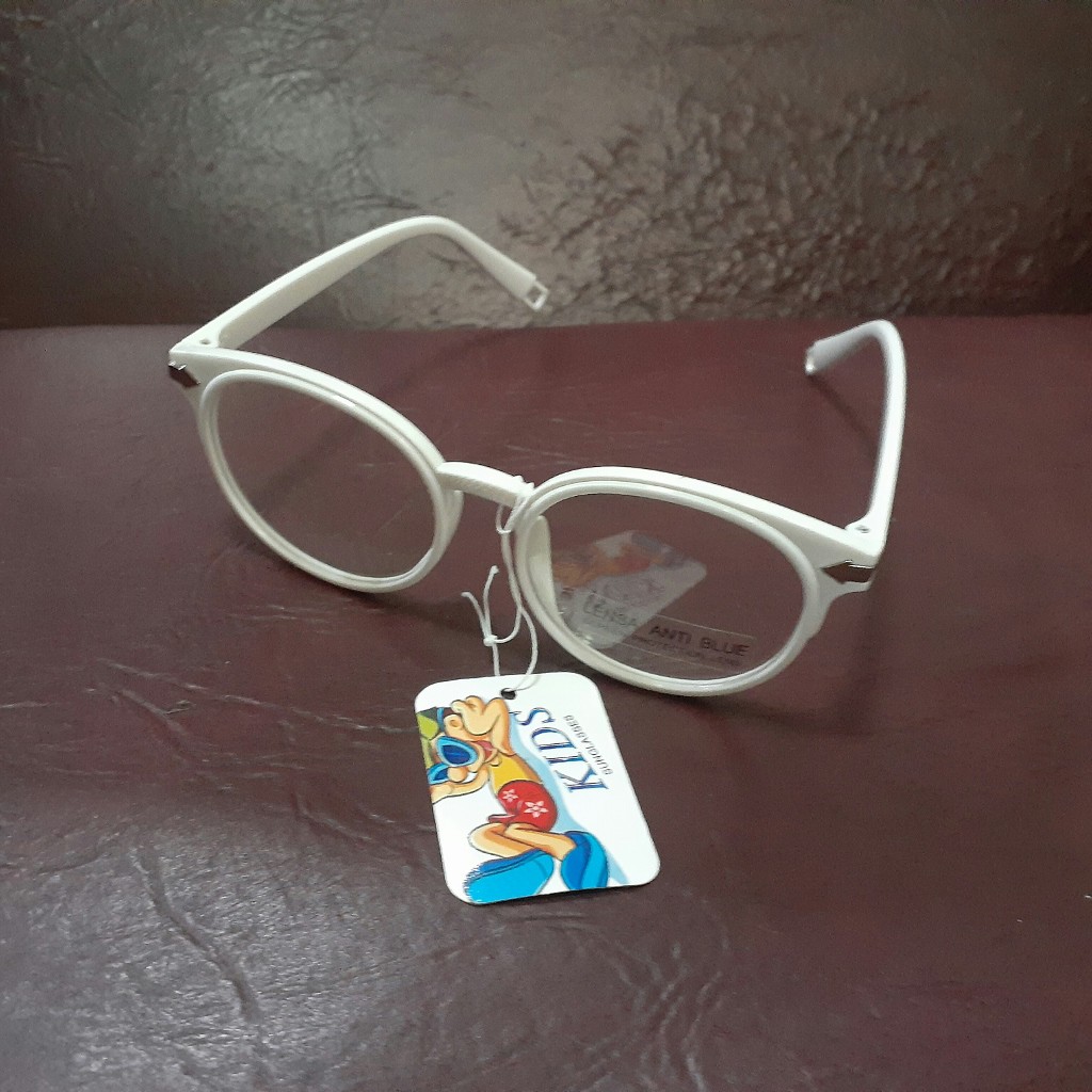 kacamata anak laki perempuan anti blue radiation bulat boboho bening bagus tahan radiasi sinar biru-putih