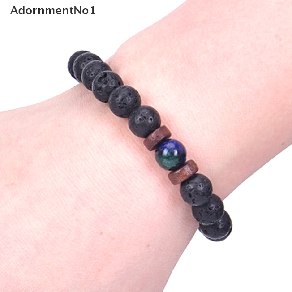 (AdornmentNo1) Gelang Tangan Manik-Manik Batu Lava Rock Chrysocolla Untuk Pria / Yoga