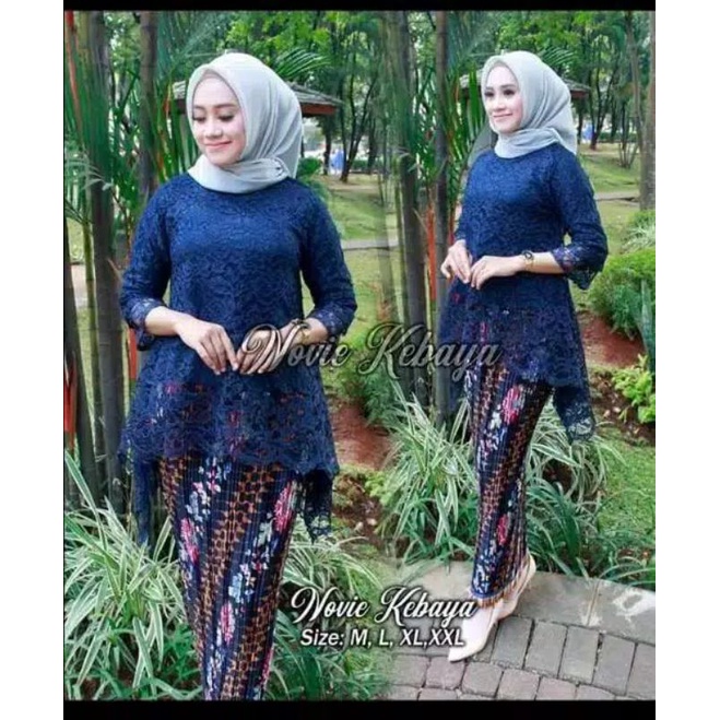 KEBAYA BRUKAT / BAJU KEBAYA / KEBAYA MODERN/ KEBAYA HITAM / BROKAT HITAM-SET NAVY
