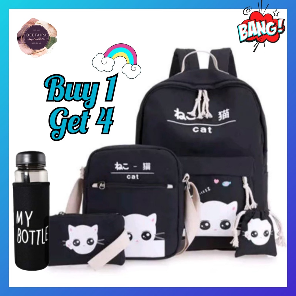 Tas Sekolah Anak Perempuan Lucu Motif B4byCat Buy 1 Get 4 Khusus Untuk Anak Tk Sd Smp