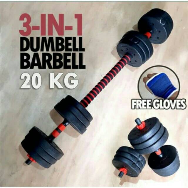 Yntshopp 20kg Dumbell Barbell Set 3 in 1 - Dumbel Barbel Bongkar Pasang 20 kg