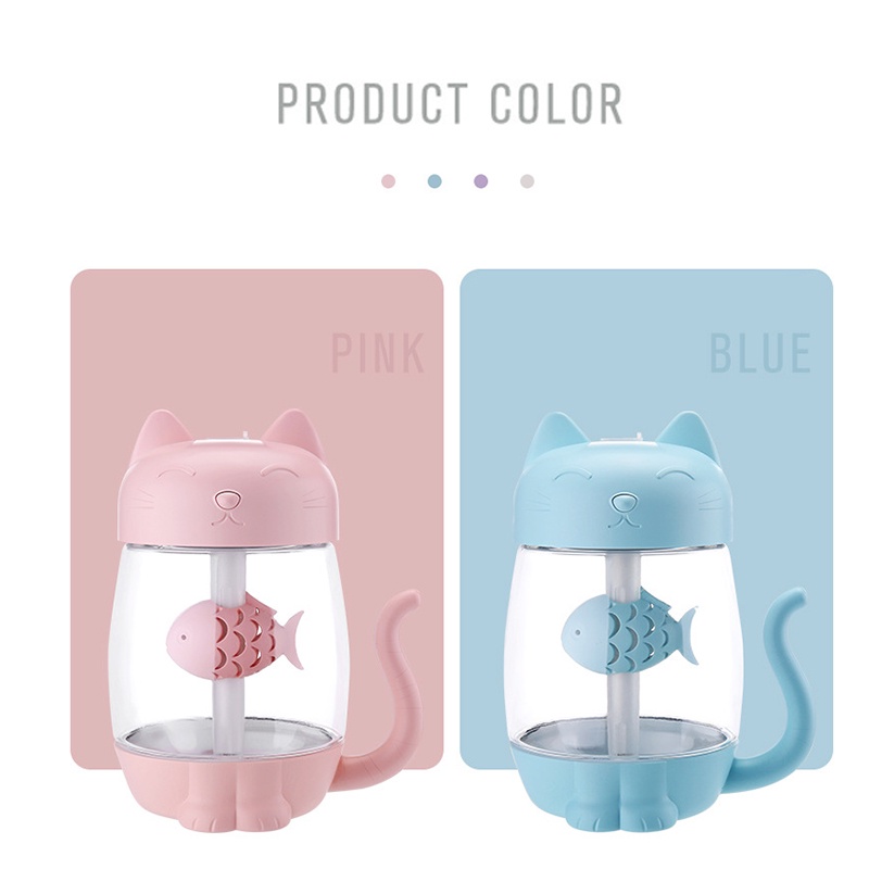 Humidifier Diffuser Aromaterapi Purifier Lampu 350ML Tidur Usb Anak Kucing