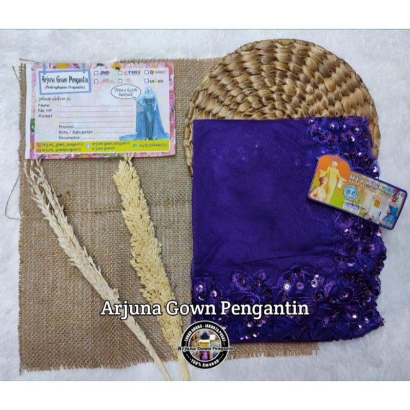[TERMURAH] Selendang Bordir Payet || selendang akad || Selendang Pengantin Payet-Ungu Terong