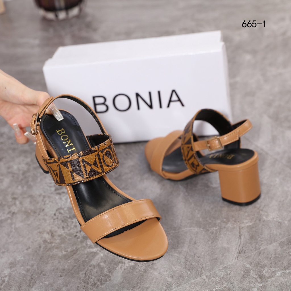 BO Monogram Canvas Double Strap Block Heel Sandals#665-1
