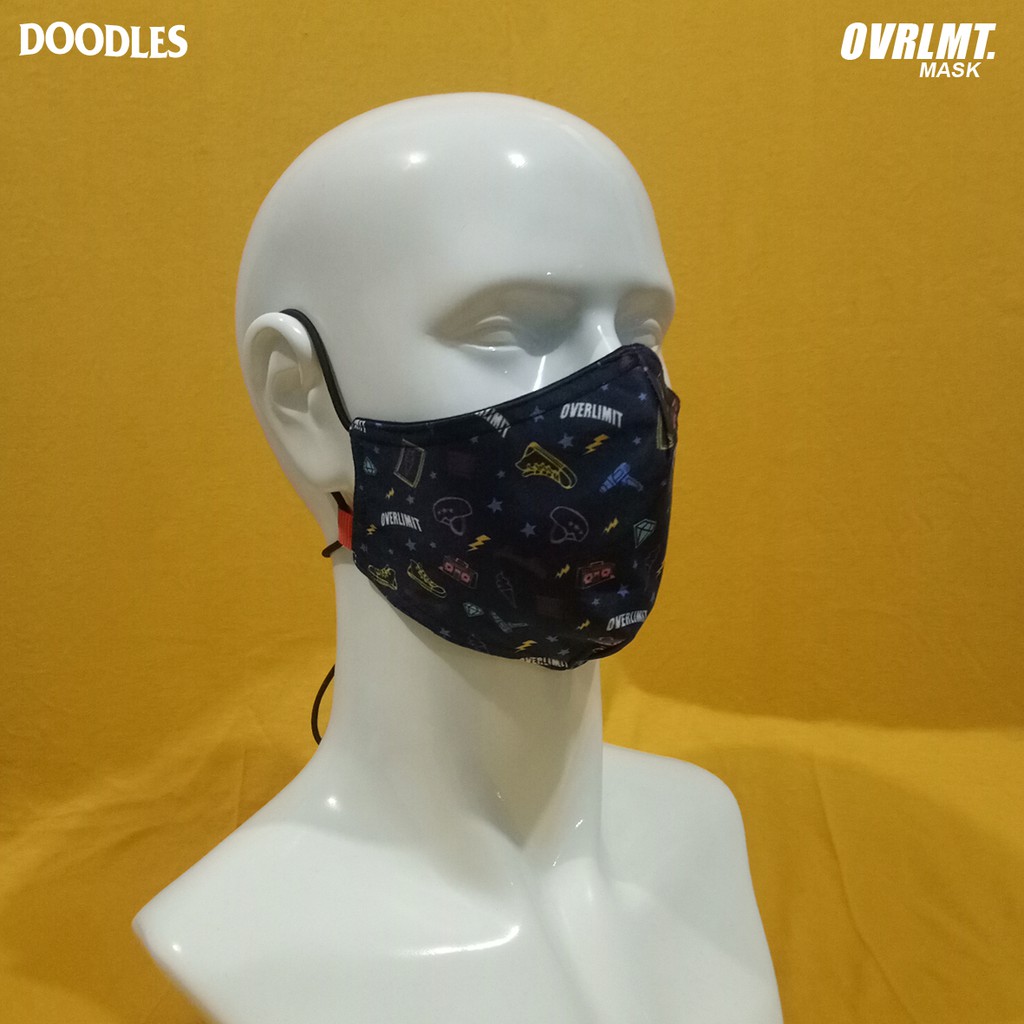 Masker overlimit Doodles masker Kain Pria Wanita Cowok Cewek hijab Tali Karet Elastis 3 PLY