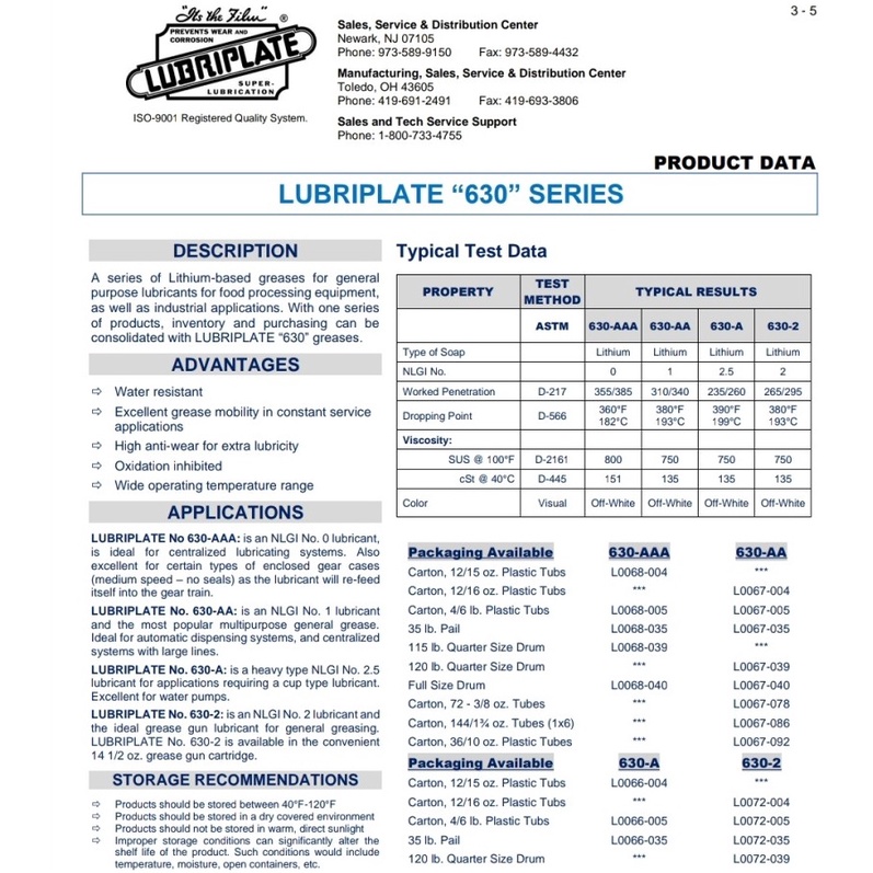 Lubriplate No. 630-AA NLGI 1 Lithium Grease,gemuk