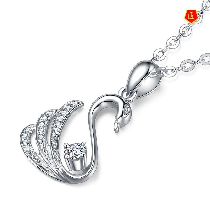 [Ready Stock]925 Silver Swan Micro-Inlaid Hollow Pendant Female Korean Fashion