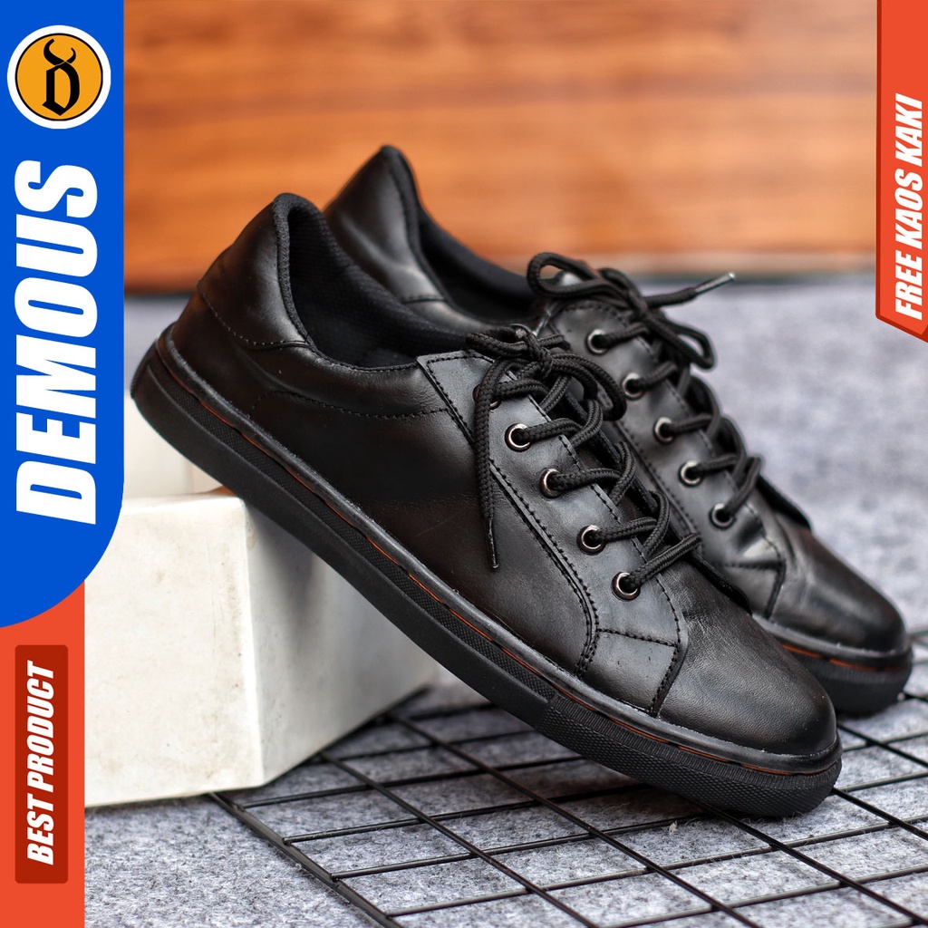 Sepatu Sneakers Pria Sepatu Casual Pria Kulit Asli Sepatu Kerja Kuliah Kondangan Sepatu Hitam Pria DEMOUSOFC ATARIC