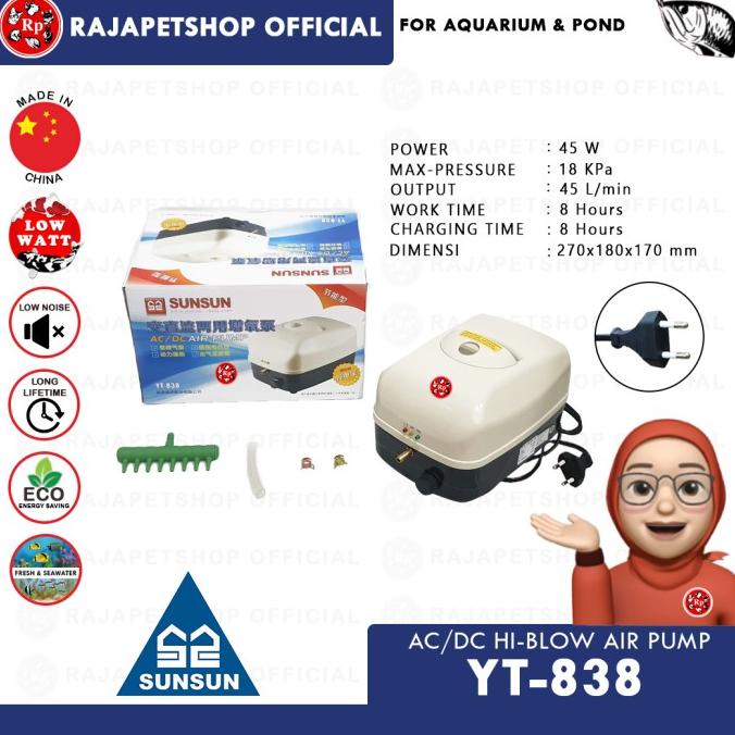 ( POMPA UDARA ) SUNSUN AC DC AIR PUMP YT 838 AERATOR KOLAM AQUARIUM