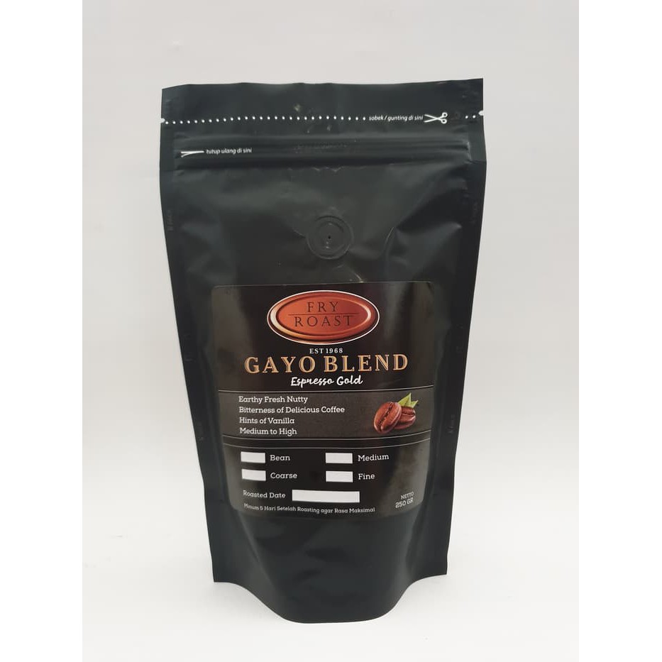 

KOPI GAYO BLEND GOLD 250 GRAM (ARABIKA/ROBUSTA) BIJI/BUBUK - kkp246