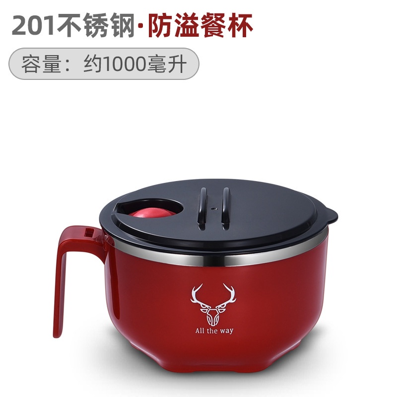 1000 ML Mangkuk Mie dengan Pegangan dan Tutup Anti Tumpah Stainless