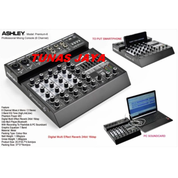 MIXER AUDIO ASHLEY PREMIUM-6 6 CHANNEL RECORD PLUS SOUNCARD-BLUETOOTH PREMIUM 6 PREMIUM6