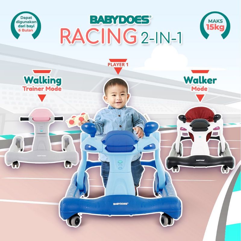 Baby Walker Alat Bantu Belajar Jalan Babydoes Racing 2 in 1 Push Wolker Walking Trainer