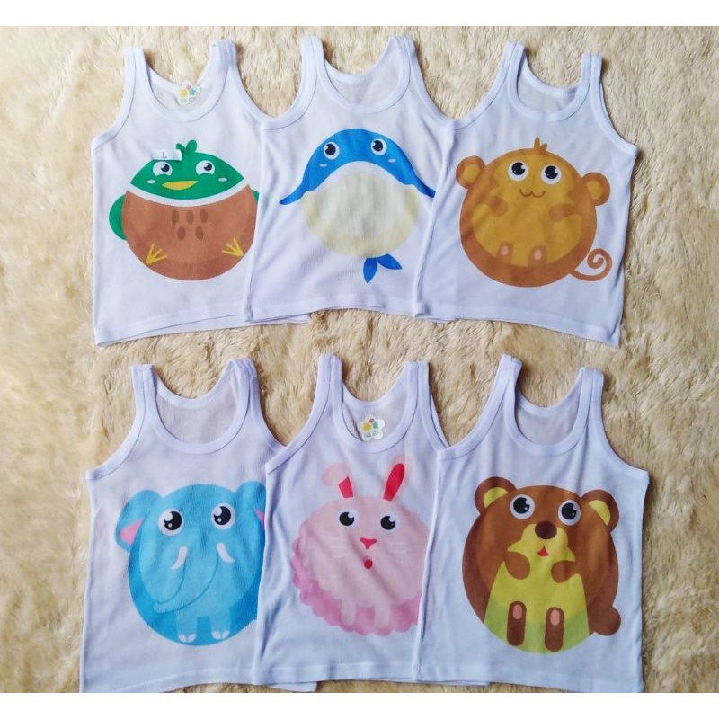 Kaos Dalam Bayi SINGLET Kutung PUTIH Motif Karakter Usia 0 sd 24 Bulan Unisex