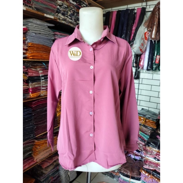 KEMEJA POLOS TANGAN SKODER | BAJU KANTOR PUTIH HITAM | KEMEJA FORMAL| ATASAN WANITA LENGAN PANJANG-Pink 27