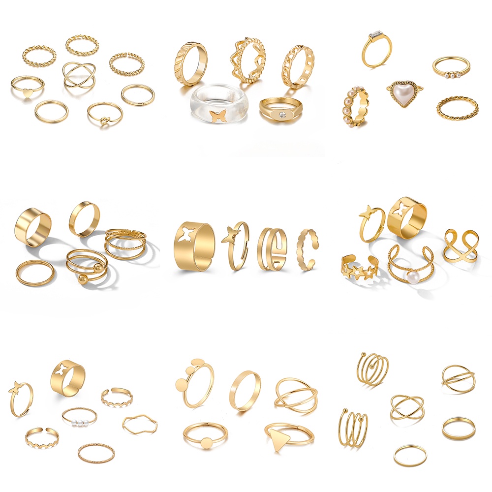 Set Cincin Desain Butterfly Heart Warna Emas Perak Untuk Wanita