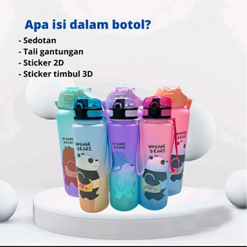 3IN1  - BOTOL VIRAL 3 IN 1 BERANAK GRADASI VIRAL BPA FREE SEDOTAN STIKER 2D 3D