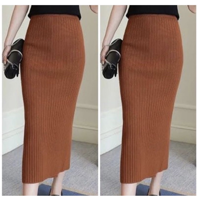 rok span rajut /rok rajut [premium] tebal-Coral
