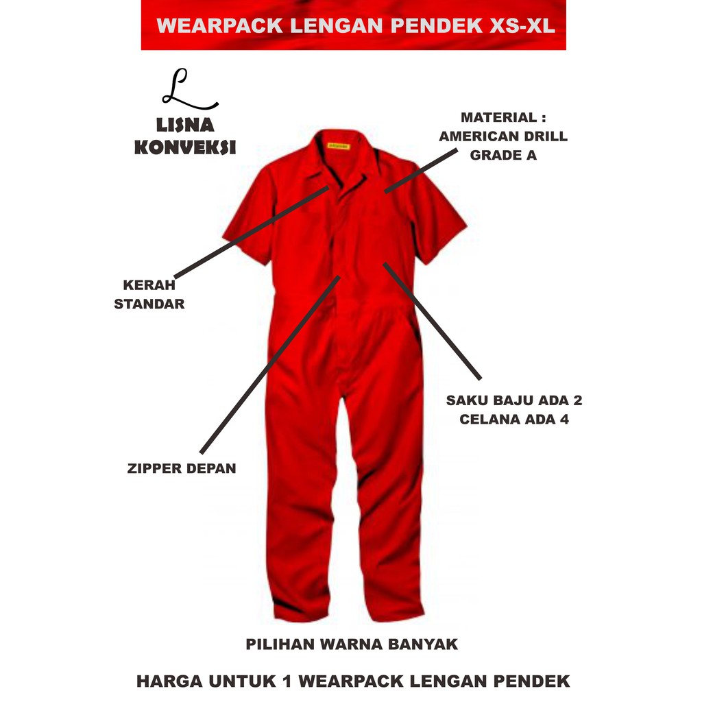 Wearpack Katelpak Baju Kandang Otomotif Lengan Pendek XS-XL