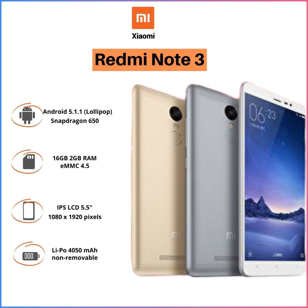 [Harga Promo] Hp Xiaomi Redmi Note 3/Fullset/Second Ori/RAM 2/internal 16GB/Spek Mantul/Bergaransi