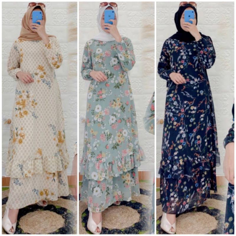 Gamis Malaysia Motif Rempel by Famys| Gamis Malaysia Sifon Premium | Gamis Pekanbaru