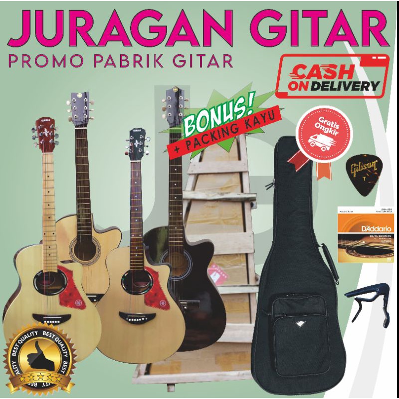 GITAR AKUSTIK PEMULA YAMAHA FREE PACKING KAYU