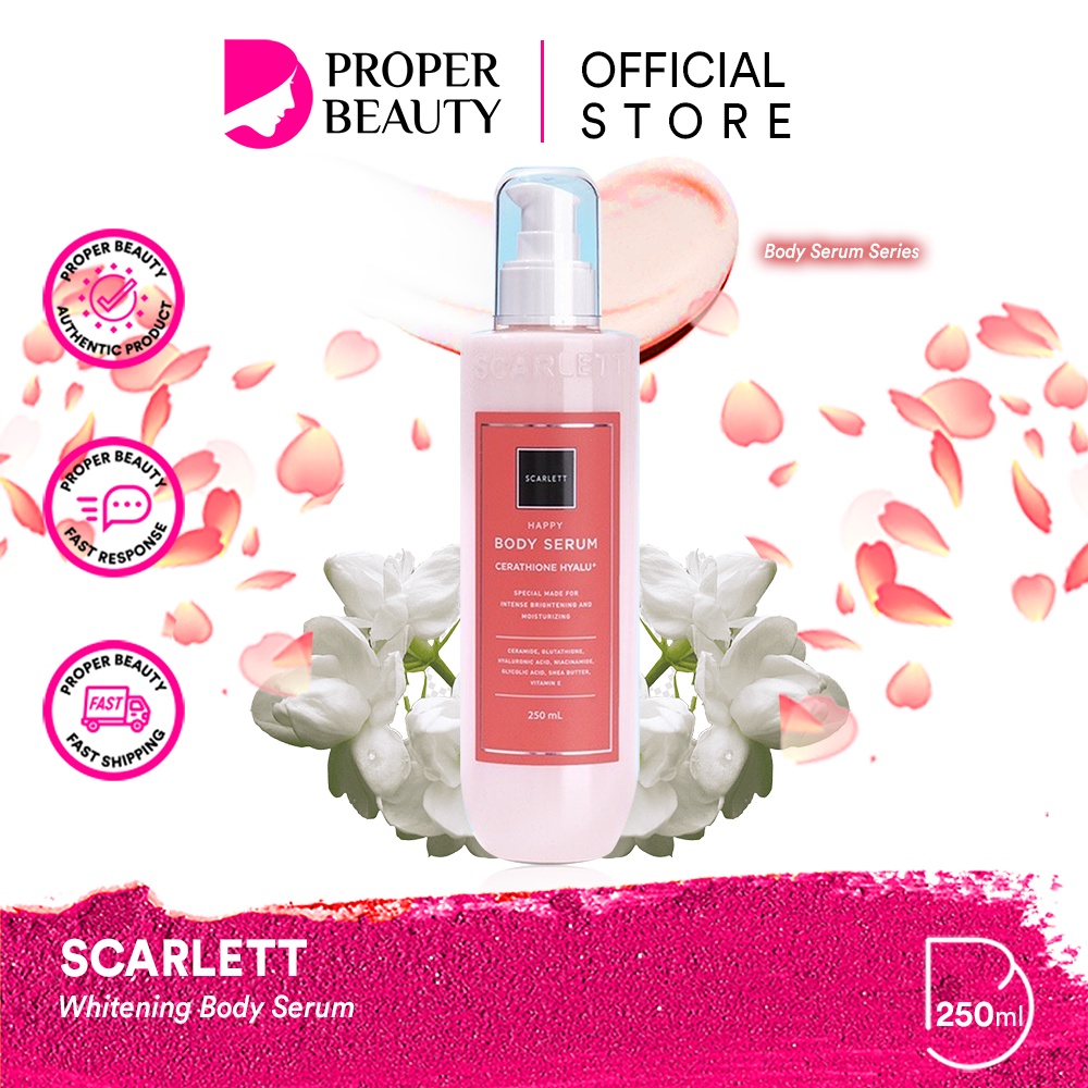 SCARLETT Whitening Body Serum Indonesia / Body Care / Perawatan Kulit Tubuh / Happy Freshy Jolly Charming Romansa Fantasia Pomegrante Coffee 250ml / Moisturizer Pelembab Parfum / Shower Scrub Cream Lotion / Treatment Skincare Series Package Paket Lengkap