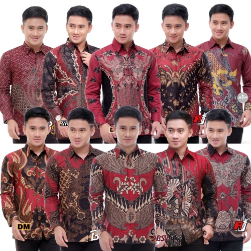 Kemeja Batik Warna Merah Lengan Panjang size M L XL XXL Batik Pria Lengan Panjang Putramahkota