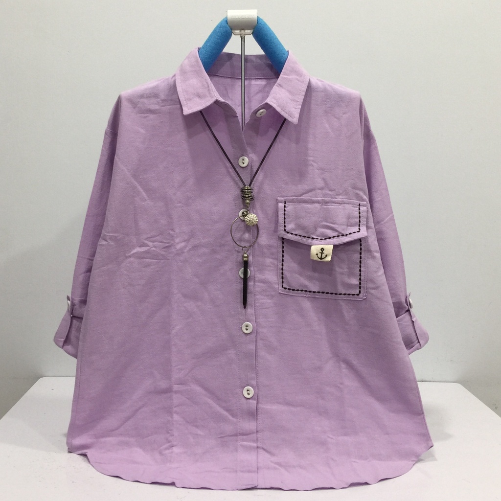 TOKOHAVEONLINE B321 ATASAN KEMEJA WANITA KATUN LINEN IMPORT SIZE XL LD 106CM-UNGU