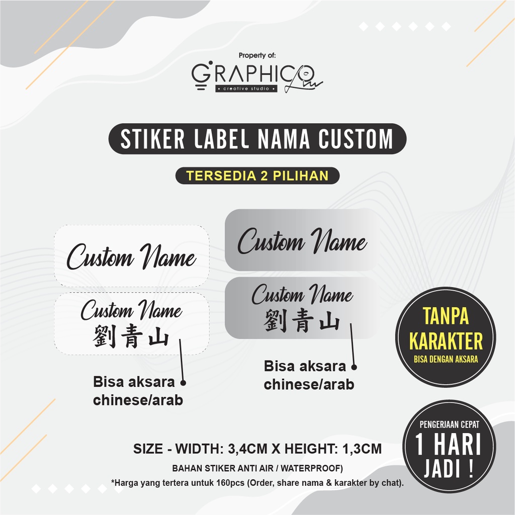 

Stiker Label Nama Custom - Per/160pcs (Size M - 3,4x1,3cm)