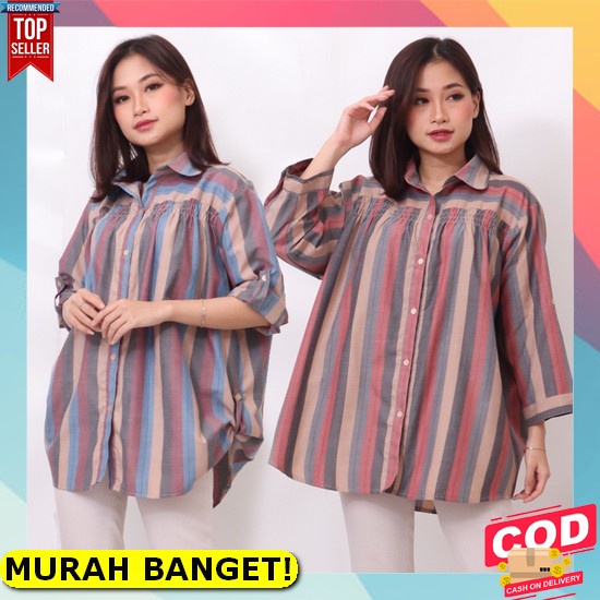 Blouse Murah Wanita Kekinian Kemeja Wanita Kotak Kotak Kemeja Wanita Murah Lengan Panjang Kemeja Wan