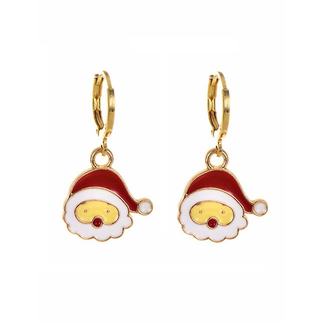 LRC Anting Tusuk Fashion Santa Claus Head Alloy Drip Christmas Stud Earrings F81897