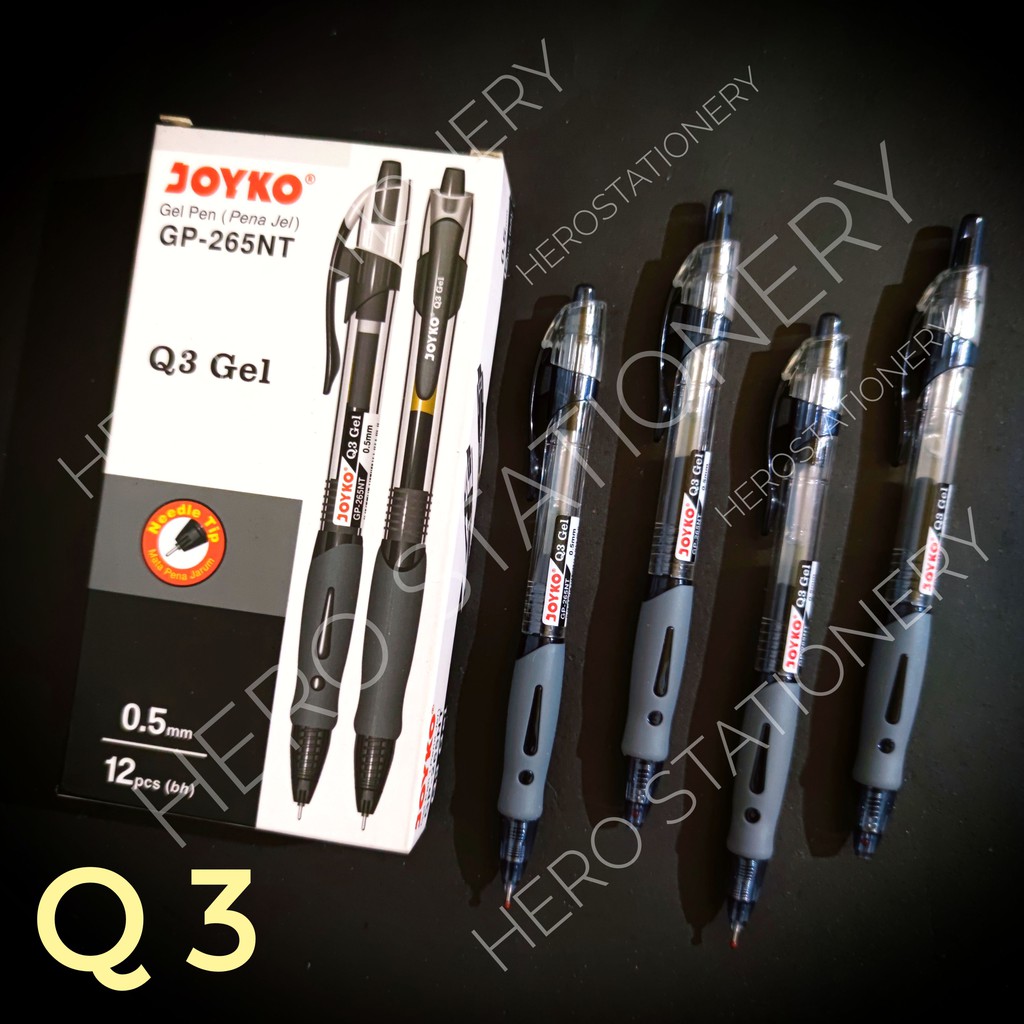 

Pena gel pen joyko Q3 gel mata jarum 0.5 mm tinta hitam . 12 unit