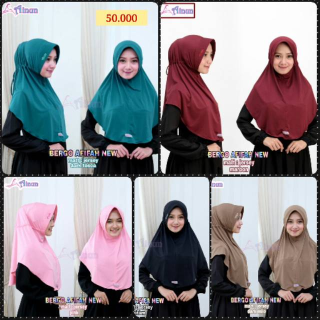 BERGO AFIFAH NEW BY AINUN HIJAB / JILBAB SERUT BAHAN JERSEY