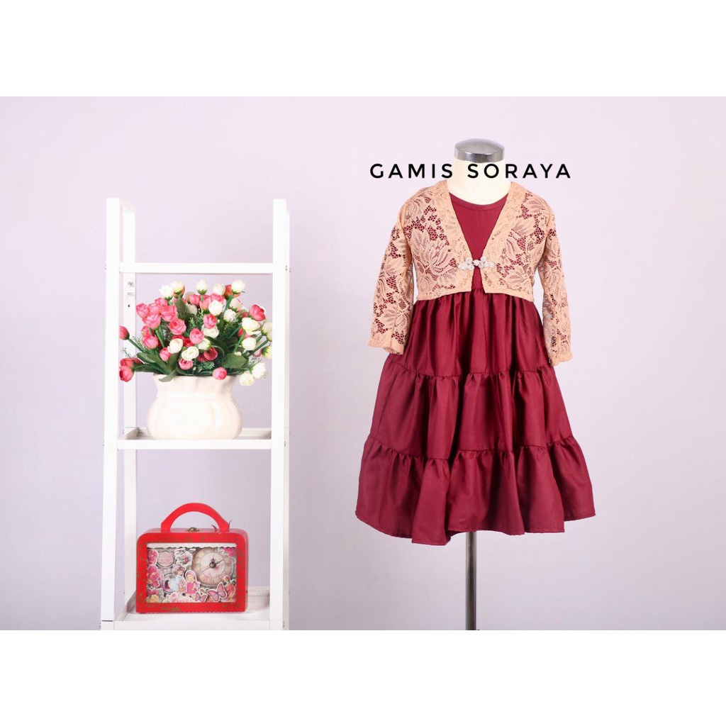 GAMIS SORAYA / GAMIS CANTIK BAHAN KATUN KOMBINASI BROKAT / GAMIS ANAK LEBARAN
