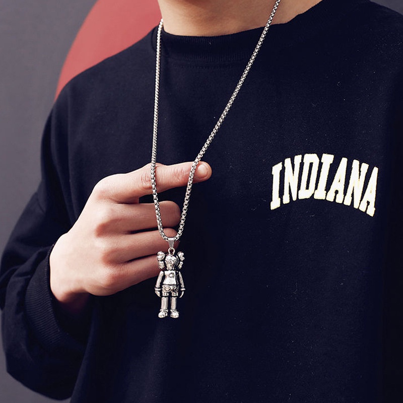 Kaws Sesame Street boneka titanium steel necklace Jepang in fashion merek hip hop laki-laki cool dis